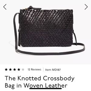 Black knotted crossbody woven leather bag
